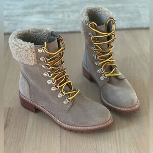 Steven By Steve Madden Taupe Combat Boots with Yellow Laces